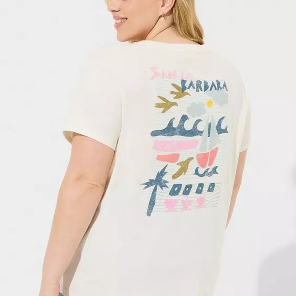 NWT Torrid Santa Barbara Relax Fit Heritage Jersey Distressed Tee